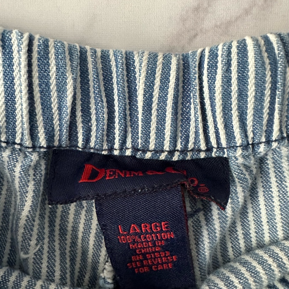 VTG 90s DENIM & CO STRIPED STRETCH WAIST DENIM CROPPED ANKLE PANTS BLUE/WHITE - Picture 4 of 8